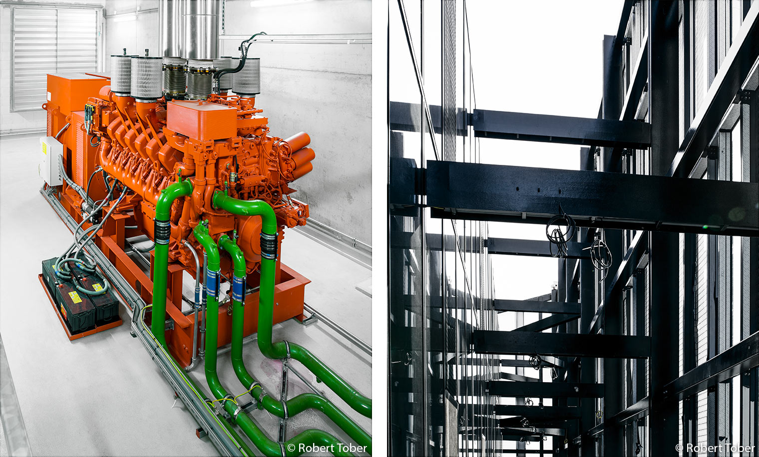 DC Tower 1, V12 Diesel Notstromgennerator, Fassadenkonstruktion · Foto: Robert Tober